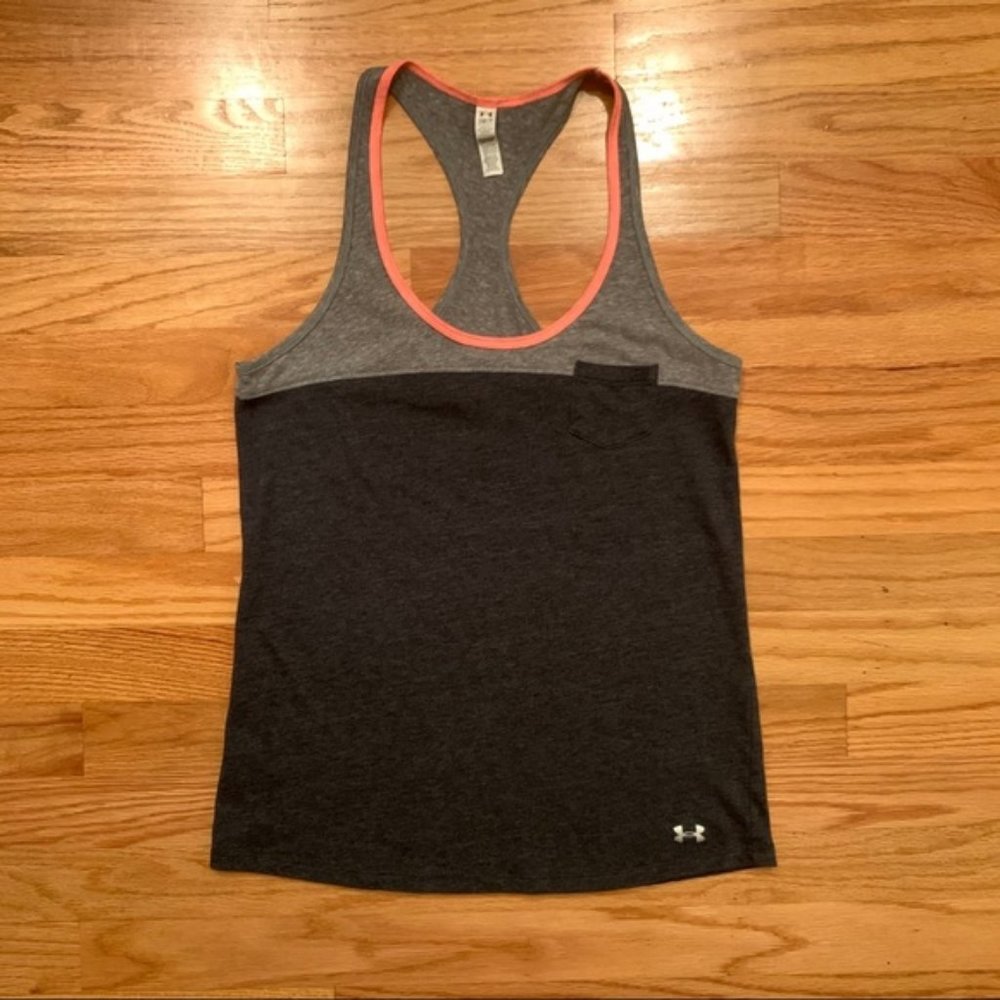 🏋🏾‍Under Armour Racerback Gray and Pink Tank Top
